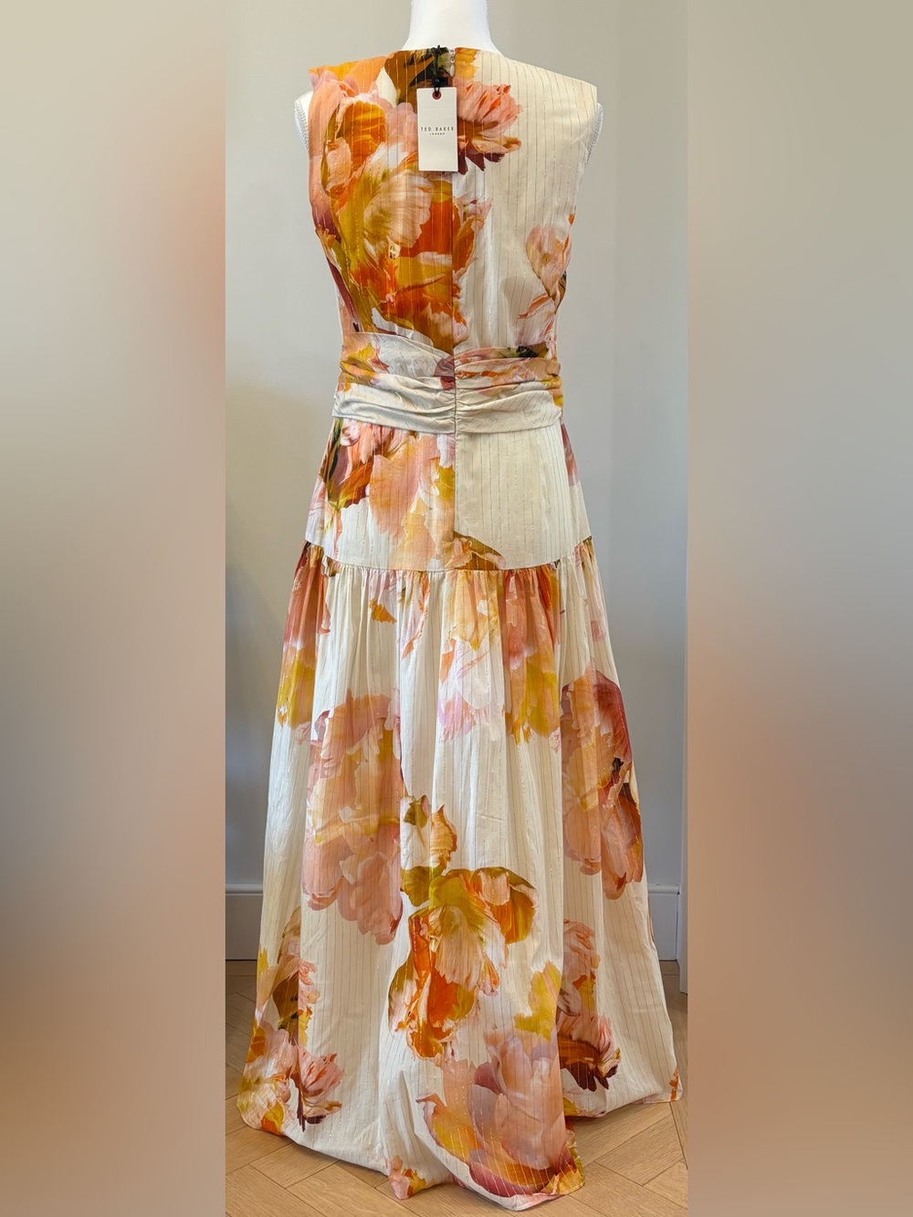 Ted Baker Dress, Maxi Floral Pleated Sleeveless, Size 4, Wedding Resort Vacation - Picture 2 of 9